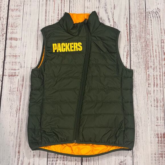 Nike NFL Team Green Bay Packers Reversible Puffer Vest Men’s Small Green/Gold - Picture 3 of 9